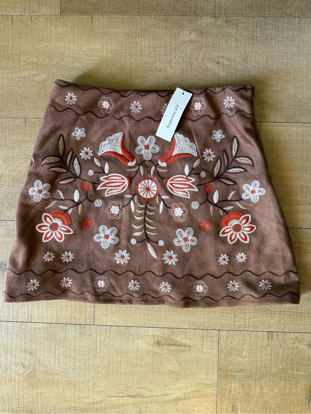 NWT Francesca's embroidered faux suede mini skirt medium hippie festival travel